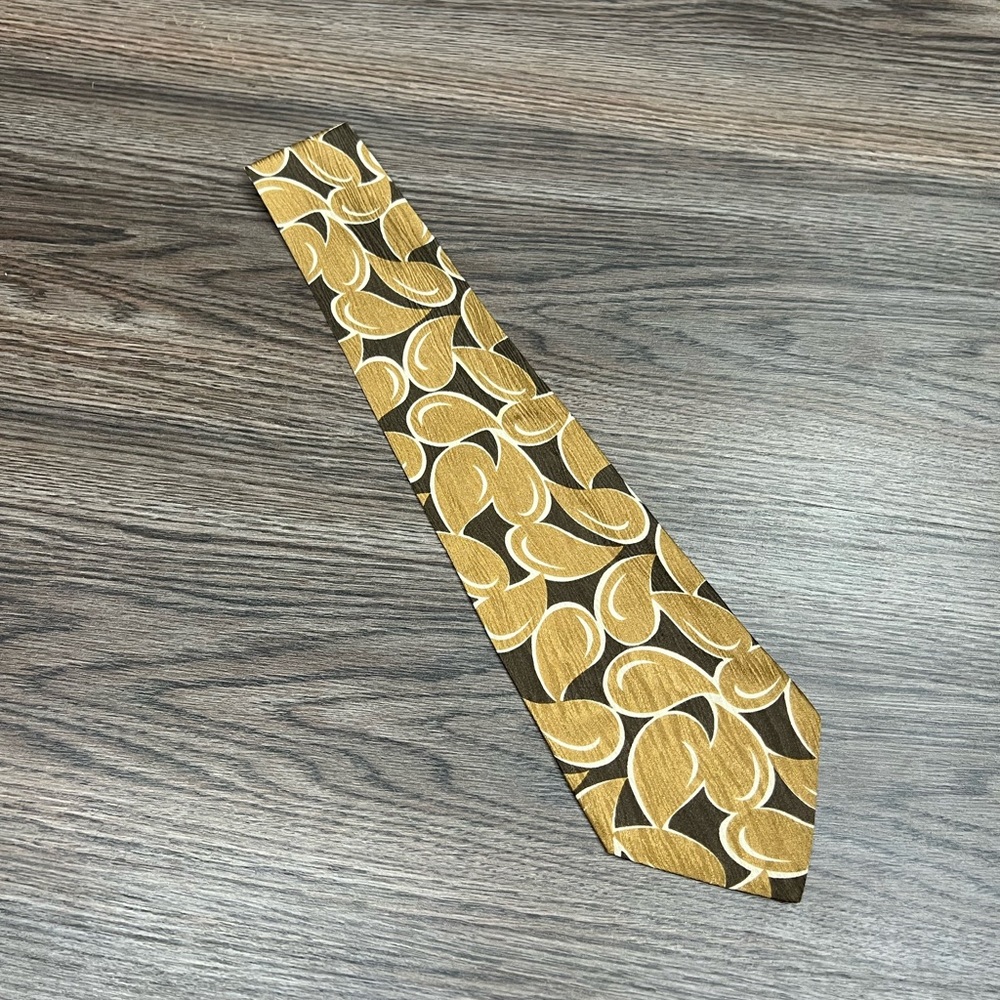 Lazo Olive, Gold & White Paisley Silk Tie